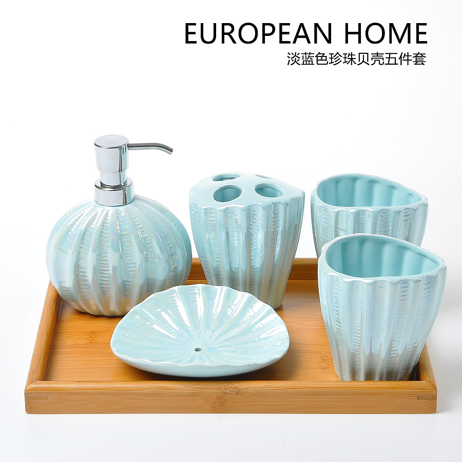 歐式陶瓷衛(wèi)浴套裝陶瓷衛(wèi)浴五件套 創(chuàng)意歐式牙具浴室用品 珍珠貝殼手工洗漱套裝 衛(wèi)生間洗漱用品|生活用品|工業(yè)/產(chǎn)品|佐木熊本 - 原創(chuàng)設(shè)計作品 